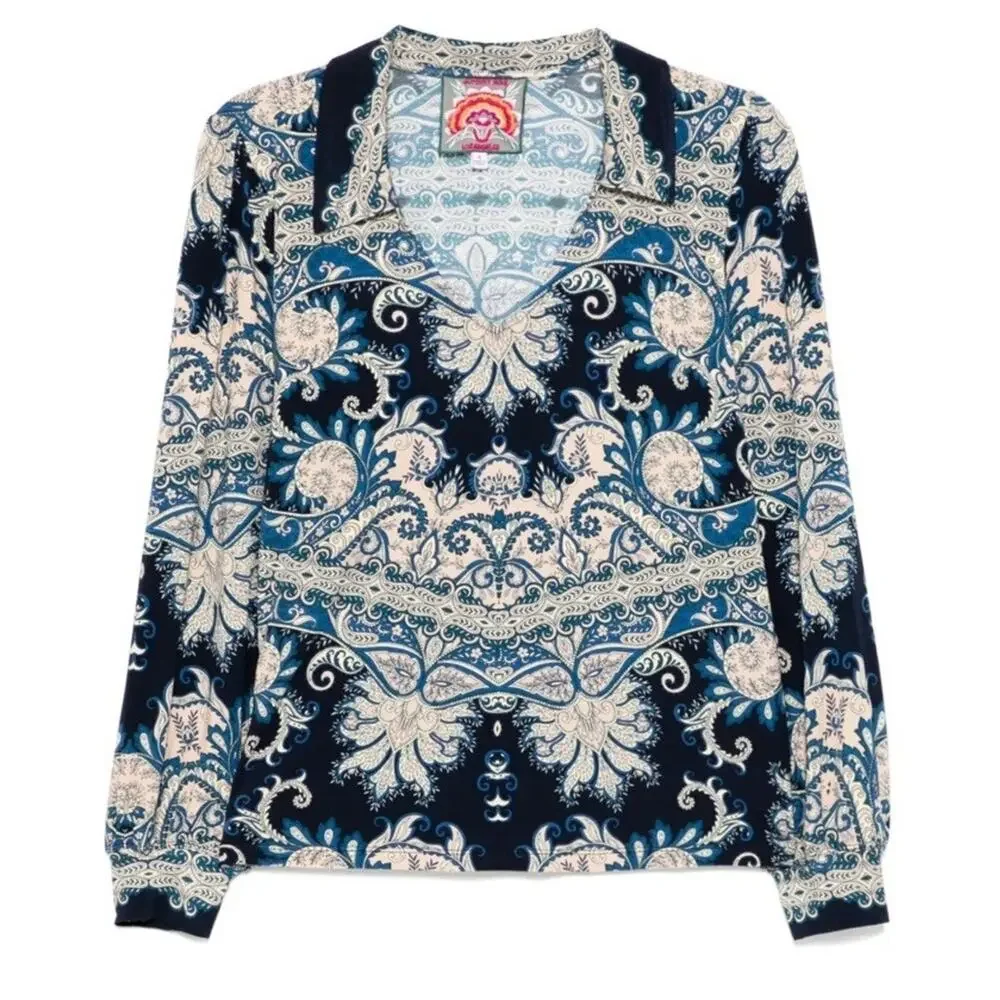 Johnny Was Plus 3x The Janie Favorite Puff Sleeve Polo Tee T-Shirt Roman Paisley